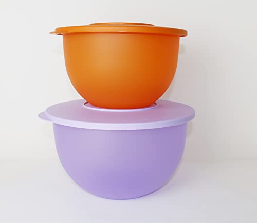 TUPPERWARE Junge Welle Schüssel 4,3L Flieder + 2,5L Orange Rührschüssel, Servierschüssel + Softlöffel Orange von Tupperware