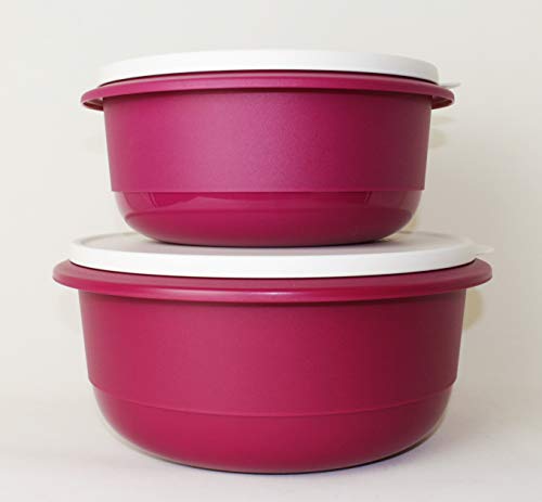 TUPPERWARE Peng Schüssel 3,5L + 2,0L in Brombeere Weiß Rührschüssel, Servierschüssel + Teetasse von Tupperware