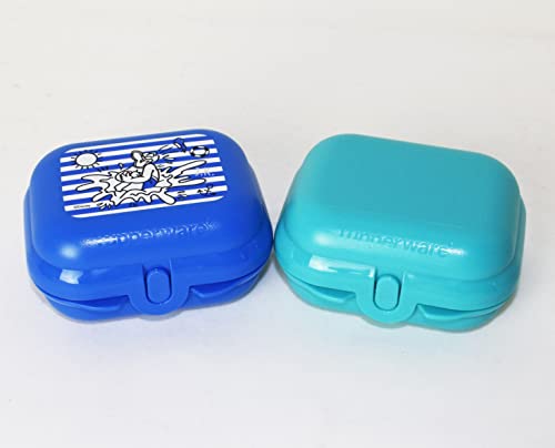 TUPPERWARE Twin 2X Gr. 1 Donald Blau + Türkis Uni Brotdose Snackbox Lunchbox + Kugelschreiber Touchpen metallicblau von TUPPERWARE Mikrowelle