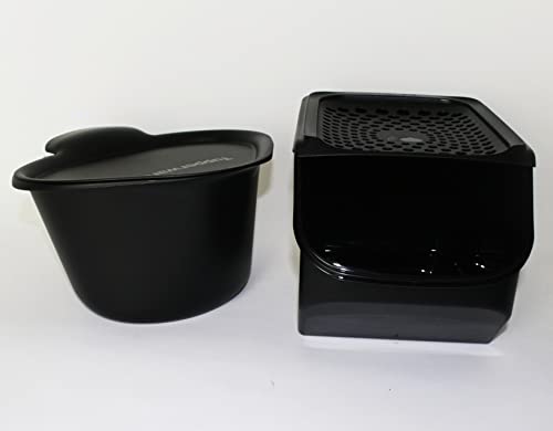 TUPPERWARE Zwiebel-Lager 5,5L schwarz + Tischmüll Adretto schwarz + Teller von Tupperware