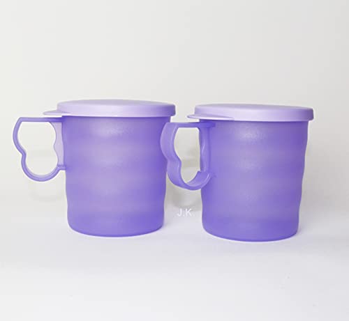 Tupperware Junge Welle 2X Trinkbecher mit Henkel 350ml Hell Lila + Hängelöffel von TUPPERWARE Mikrowelle