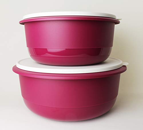 TUPPERWARE Peng Schüssel 9,5L + 6,0L in Brombeere Weiß Rührschüssel, Servierschüssel + Trinkbecher Prinzessin von TUPPERWARE Tafelperle
