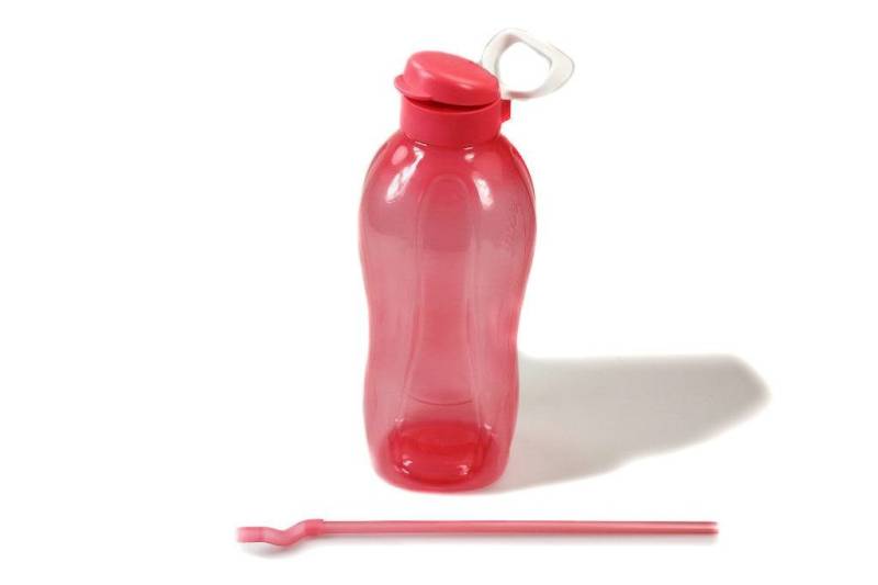 TUPPERWARE Trinkflasche Tupperware Trinkflasche Eco 2 L rot mit Halter und Strohhalm von TUPPERWARE