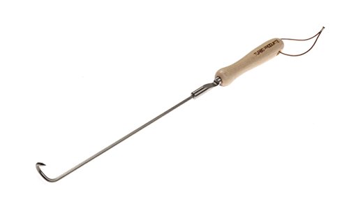 TURBO PRODUKTE Grillhaken-Fleischwender mit Holzgriff Linkshänder - Länge 45 cm - Grillbesteck aus Edelstahl - Rostfrei - Integrierter Flaschenöffner von TURBO PRODUKTE