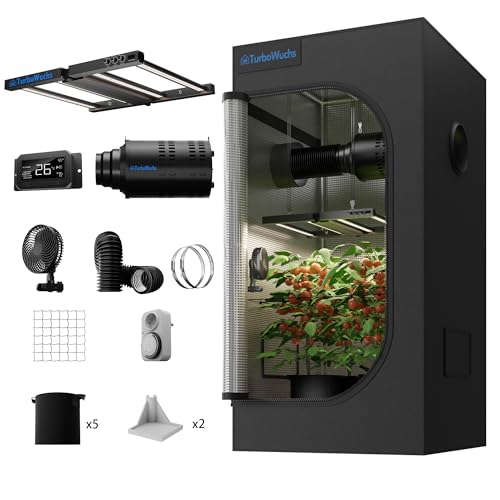 TurboWuchs GrowZelt Komplett Set Turbo3000 LED Pflanzenlampe Vollspektrum Dimmbarer Grow Light GrowZelt Kit Komplettes 90x90x180cm Hydroponics Grow Tent Zuchtzelt mit 6 inch Inline Abluftventilator von TURBOWUCHS