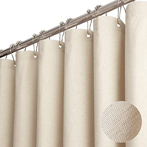 Premium Duschvorhang Leinen Stoff Textil 240x200cm Wasserdicht Anti-Schimmel für Badezimmer Beige 180x180cm von TURIM