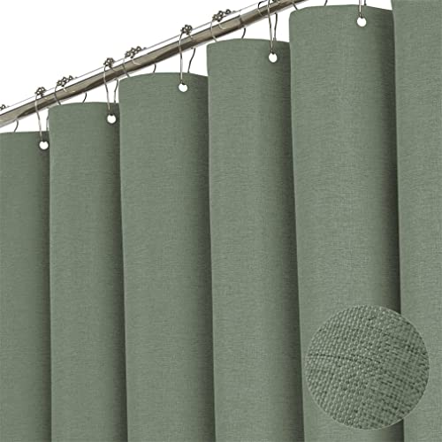 Premium Duschvorhang Leinen Stoff Textil 240x200cm Wasserdicht Anti-Schimmel für Badezimmer Grün 240x200cm von TURIM