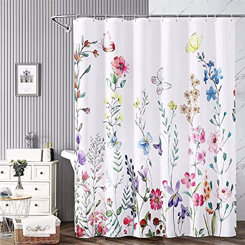 TURIM Blumen Duschvorhang 240x200cm Wasserabweisend Anti-Schimmel Stoff Badezimmervorhang rosa 180x180cm von TURIM