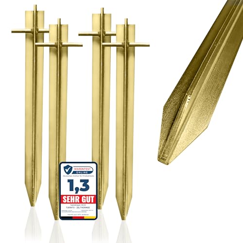 4X Stück stabile Zelt-Heringe Klassisch & Robust – Goldene Farbe aus extra Stark und robustem Stahl für sicheres Camping und Outdoor-Erlebnisse - Test [SEHR GUT] - Länge 30 cm Ink. E-Bock von TURINTO