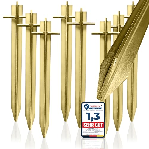 8X Stück stabile Zelt-Heringe Klassisch & Robust – Goldene Farbe aus extra Stark und robustem Stahl für sicheres Camping und Outdoor-Erlebnisse - Test [SEHR GUT] - Länge 30 cm Ink. E-Bock von TURINTO