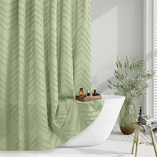 Grüner Duschvorhang 84 Zoll Lang Boho Duschvorhang Chic Getuftet Chevron Strukturierter Gestreifter Stoff Duschvorhang Moderner Minimalistischer Duschvorhang für Badezimmer 72x84 von TURKIO