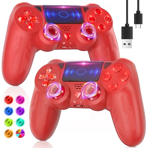 TURPOW Wireless Controller für PS-4 2er Pack RGB Gamepad Fernbedienung mit Dual Motor-Vibration/6-Achsen-Sensor/Turbo/3,5 mm-Audio/Touchpad für P-s4/Pro/Slim/PC (RED&RED) von TURPOW