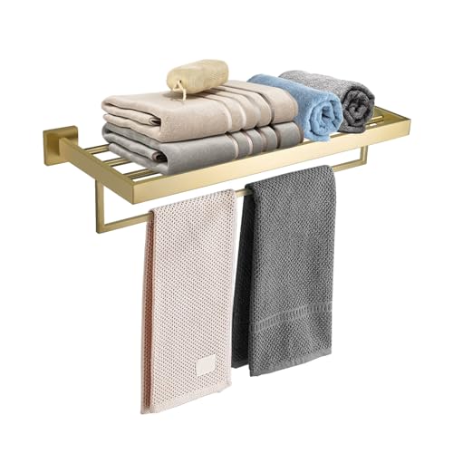 TURS Badezimmer Handtuchhalter Gebürstetes Gold Handtuchregal mit Handtuchstange Edelstahl Wandmontage Handtuchhalter Handtuchhalter von TURS