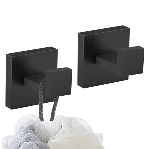 TURS Einzelnen Handtuch/Robe Haken Kleidung Haken Für Badezimmer Küche Edelstahl Wandhalterung 2 Pack, Schwarz, Q7001BK-P2 von TURS