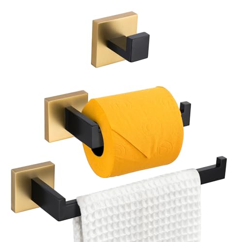 TURS Handtuch Kleiderhaken Single Hanger Holder Edelstahl Matt schwarz + Gold 304 Edelstahl Chrom-Finish Handtuchhaken Wandmontage Dusche Küche Badezimmer(3 Stück Toilettenpapierhalter Handtuchhaken) von TURS