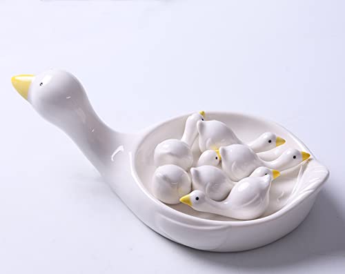 TURSGYZ Keramikornament Weiße Gans Form Essstäbchenablage Löffelhalter Set Essstäbchenhalter Essstäbchenständer Rest Gabel Geschirr Utensilien Schale von TURSGYZ