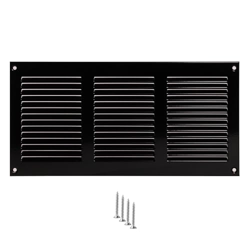 TURvent 300x150mm Lüftungsgitter Schwarz - Metall Belüftungsgitter mit Insektenschutz - Rechteckige Lüftungsabdeckung für Wand und Decke - Zu- / Abluftgitter für innen und außen - Gitter mit Schrauben von TURVENT