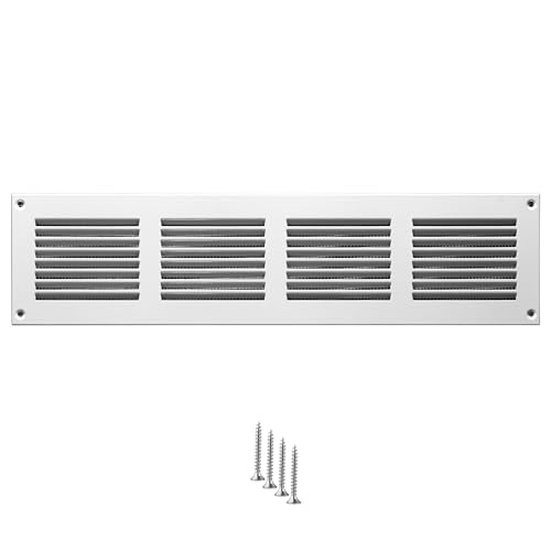 TURvent 400x100mm Lüftungsgitter Weiß - Metall Belüftungsgitter mit Insektenschutz - Rechteckige Lüftungsabdeckung für Wand und Decke - Zu- / Abluftgitter für innen und außen - Gitter mit Schrauben von TURVENT