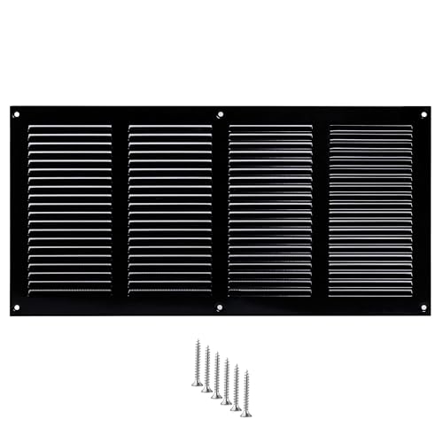 TURvent 400x200mm Lüftungsgitter Schwarz - Metall Belüftungsgitter mit Insektenschutz - Rechteckige Lüftungsabdeckung für Wand und Decke - Zu- / Abluftgitter für innen und außen - Gitter mit Schrauben von TURVENT