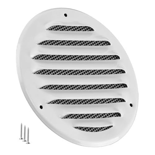 TURvent 100mm Lüftungsgitter Weiß - Metall Belüftungsgitter mit Insektenschutz - Rundes Lüftungsabdeckung für Wand und Decke - Zu- / Abluftgitter für innen und außen - Gitter mit Schrauben von TURVENT