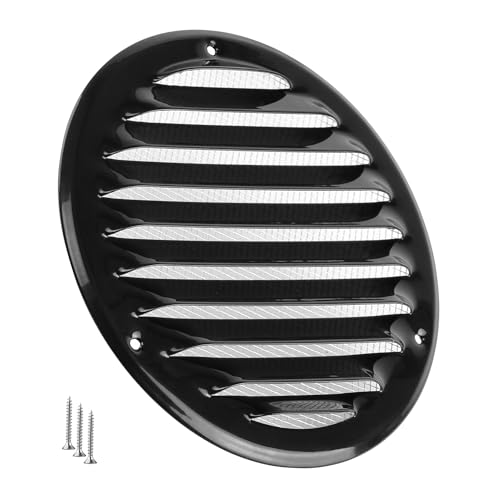 TURvent 125mm Lüftungsgitter Schwarz - Metall Belüftungsgitter mit Insektenschutz - Rundes Lüftungsabdeckung für Wand und Decke - Zu- / Abluftgitter für innen und außen - Gitter mit Schrauben von TURVENT
