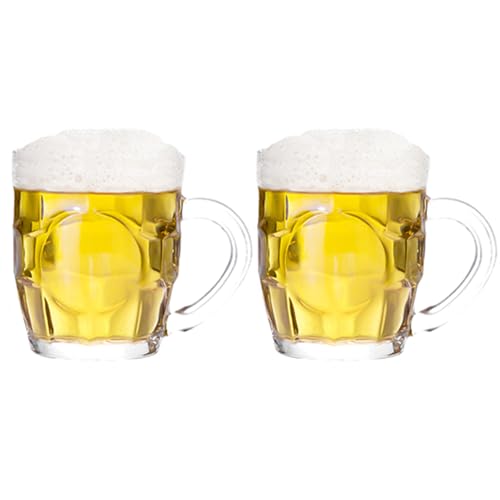 TUSAPAM Dimple Stein Bierkrug-Set, 283.5 g Biergläser mit Griff, Glas-Bierkrug, spülmaschinen- und gefriergeeignet, klar und stabil, 2er-Set von TUSAPAM
