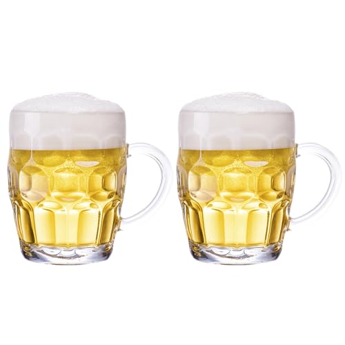 TUSAPAM Dimple Stein Bierkrug-Set, 590 ml, Biergläser mit Griff, Glas-Bierkrug, spülmaschinen- und gefriergeeignet, klar und stabil, 2er-Set TUSAPAM Dimple Stein Bierkrug-Set, 590 ml, Biergläser mit Griff, Glas-Bierkrug, spülmaschinen- und gefriergeeignet, klar und stabil, 2er-Set von TUSAPAM