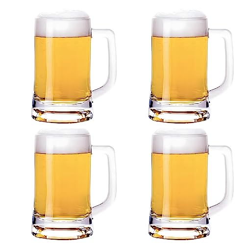 TUSAPAM Klassisches Bierkrug-Set aus Glas – Bierkrug mit Griffen, klar und stabil, spülmaschinen- und gefriergeeignet, 340 ml Biergläser, 4 Stück von TUSAPAM