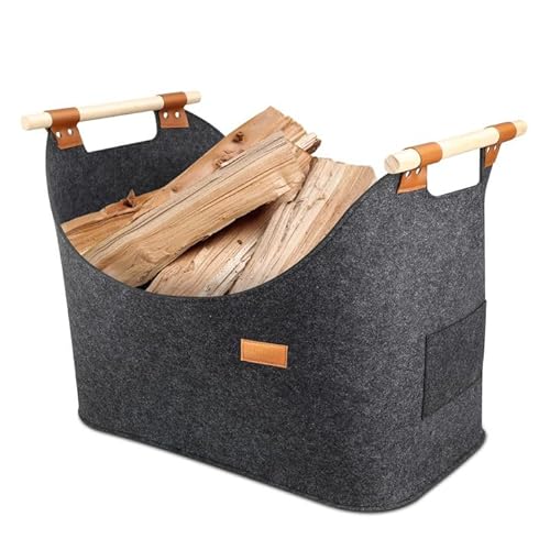 Kaminholzkorb XXL mit Tragegriffen - Holzkorb für Kaminholz - Groß Filztasche Shopper Filzkorb für Spielzeug, Kleidung, Obst, Brennholz, Zeitungen - 50 x 40 x 30 cm von TUT