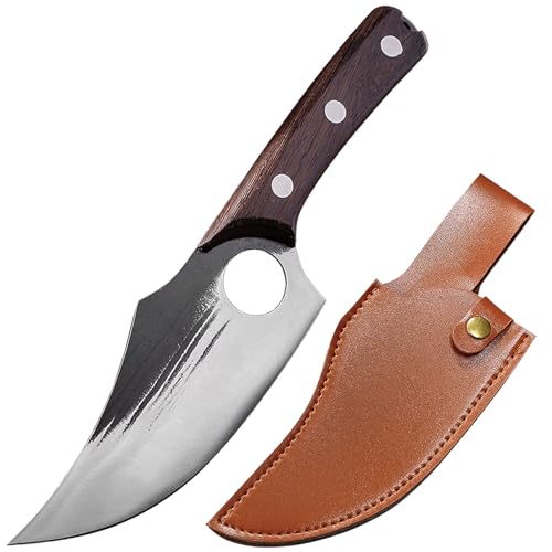 TUTCHUAN Japanisches Kochmesser Handgefertigte geschmiedete Küchenmesser Voll Tang Knochenmesser Hochkohlenstoffstahl Zuhause- und Outdoor-Kochmesser mit Mantel von TUTCHUAN