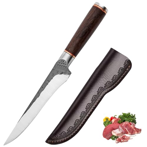 TUTCHUAN Professionelles Ausbeinmesser Japanisches Kochmesser Handgeschmiedetes Küchenmesser High Carbon Steel Home und Outdoor Kochmesser mit Scheide und Ergonomischem Holzgriff von TUTCHUAN