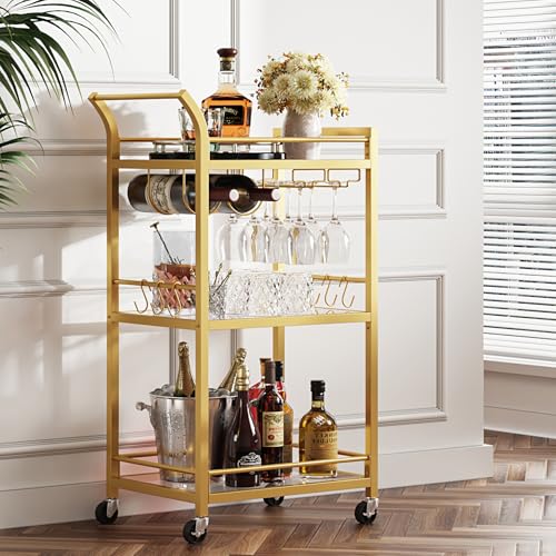 TUTOTAK Barwagen Home Bar Servierwagen Mikrowellenwagen Getränkewagen Mobiles Küchenregal mit 3 Ebenen Spiegelregal Weinhalter Glashalter Rollender Getränkewagen Gold BC01BB034 TUTOTAK Barwagen Home Bar Servierwagen Mikrowellenwagen Getränkewagen Mobiles Küchenregal mit 3 Ebenen Spiegelregal Weinhalter Glashalter Rollender Getränkewagen Gold BC01BB034 von TUTOTAK