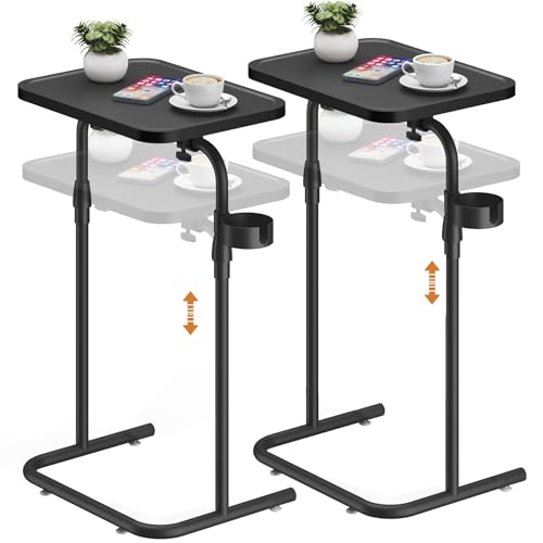TUTOTAK C-förmiger Beistelltisch mit neigbarer Oberfläche, 2er-Set, höhenverstellbar, Beistelltisch, Schieben unter Couchtisch, TV-Tablett zum Essen, Sofatablett für Wohnzimmer, Schlafzimmer, Schwarz TUTOTAK C-förmiger Beistelltisch mit neigbarer Oberfläche, 2er-Set, höhenverstellbar, Beistelltisch, Schieben unter Couchtisch, TV-Tablett zum Essen, Sofatablett für Wohnzimmer, Schlafzimmer, Schwarz von TUTOTAK