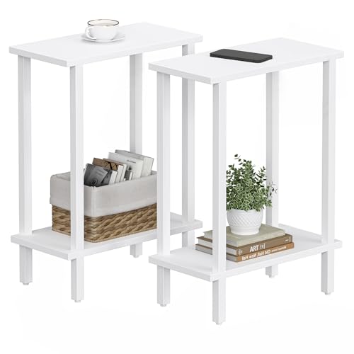 TUTOTAK Kleiner Beistelltisch, schmaler Beistelltisch, 2er-Set, schmaler Sofatisch, schmaler Nachttisch, Wohnzimmer, Schlafzimmer, Weiß TB01BW0622EU von TUTOTAK