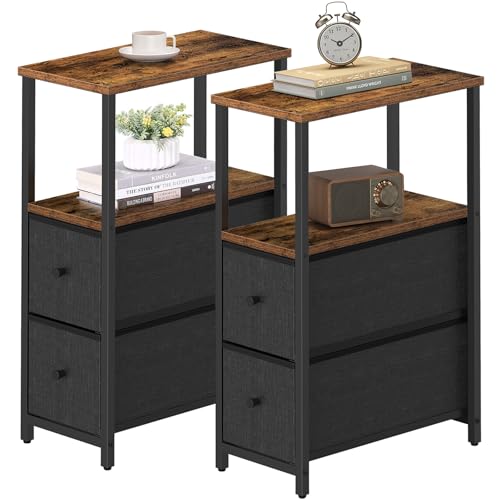 TUTOTAK Kleiner schmaler Beistelltisch, 2er Set, Beistelltisch, Nachttisch mit 2 Stoffschubladen, Couchtisch, für Wohnzimmer, Schlafzimmer, Nachttisch, Braun und Schwarz TB01BB054KCA TUTOTAK Kleiner schmaler Beistelltisch, 2er Set, Beistelltisch, Nachttisch mit 2 Stoffschubladen, Couchtisch, für Wohnzimmer, Schlafzimmer, Nachttisch, Braun und Schwarz TB01BB054KCA von TUTOTAK