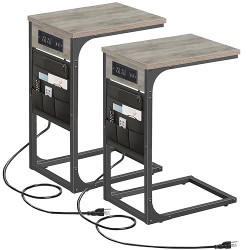TUTOTAK - Schlanker Beistelltisch mit Ladestation, Beistelltisch mit 2 USB-Anschlüssen und Steckdosen, Snacktisch in C-Form mit Stofftasche, 2er Set, TV-Tablett, Tisch TUTOTAK - Schlanker Beistelltisch mit Ladestation, Beistelltisch mit 2 USB-Anschlüssen und Steckdosen, Snacktisch in C-Form mit Stofftasche, 2er Set, TV-Tablett, Tisch von TUTOTAK