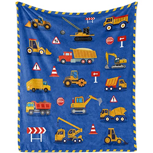 Decke Fahrzeug Kuscheldecke Bagger Flauschig Weich Plüsch Warm Wohndecke Flanell Fleecedecke mit BAU Bagger Wagen Muster für Jungen Jugendliche Geschenk Sofadecke Couch Decke, Blau, 130x150cm von TUTUXMA