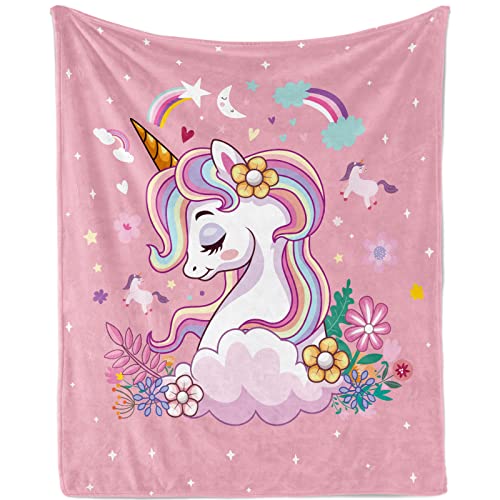 Kuscheldecke Baby Einhorn, Flauschig Einhorn Babydecke für Mädchen, Weich Plüsch Rosa Blume Einhorn Wohndecke Flanell Fleece Decke Geschenk für Neugeboren Kleinkind Sofadecke Couch Decke, 75x100cm von TUTUXMA