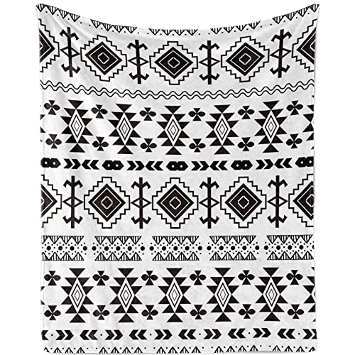 Kuscheldecke Boho Decke, Boho Kuscheldecke Flauschig Decke Fleecedecke Warm Wohndecke, Plüsch Boho Decke für Mädchen, Schwarz Weiß Weich Kuscheldecke Fleecedecke für Sofadecke Couch, 100x130cm von TUTUXMA