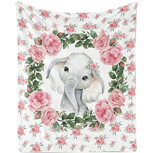 Kuscheldecke Kinder Elefant, Weich Flauschig Blume Elefanten Babydecke für Mädchen, Plüsch Kuscheldecke Elefanten Decke Flanell Fleecedecke Geschenk für Kinder Sofadecke Couch Decke, 100x130cm von TUTUXMA