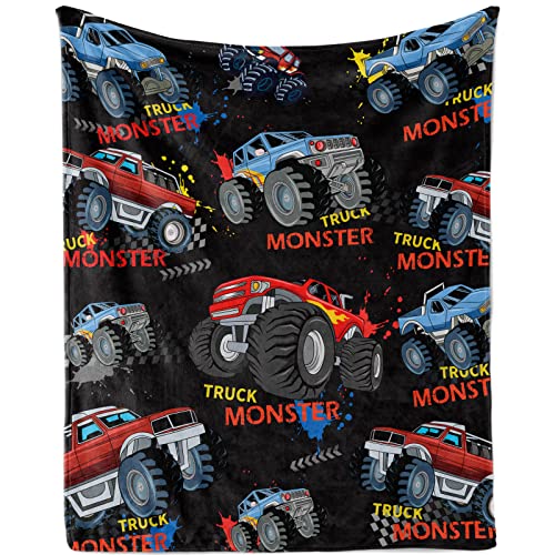 Kuscheldecke Kinder Monster Truck, Flauschig Schwarz LKW Decke für Jungen, Weich Plüsch Warm Fahrzeug Auto Flanell Fleecedecke Wohndecke Geschenke für Sofadecke Couch Decke, 100x130cm von TUTUXMA