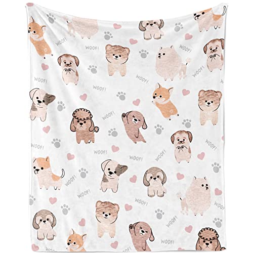 TUTUXMA Hund Gedruckt Kuscheldecke für Kinder, Weich Hund Druck Flanell Fleece Decke, Wohndecke Kuscheldecke Kinder mit Hund für Sofa Couch Bett, Welpe Flauschig Decke für Baby Kleinkind, 100x130cm von TUTUXMA