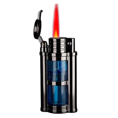 TUVovosd Butanfeuerzeug, Winddichtes Retro-Feuerzeug Mit Sichtbarem Transparentem Luftfenster, Nachfüllbares Butan, Winddicht Und Einstellbare Flamme, Geeignet Für Camping Im Freien(Black 2) von TUVovosd