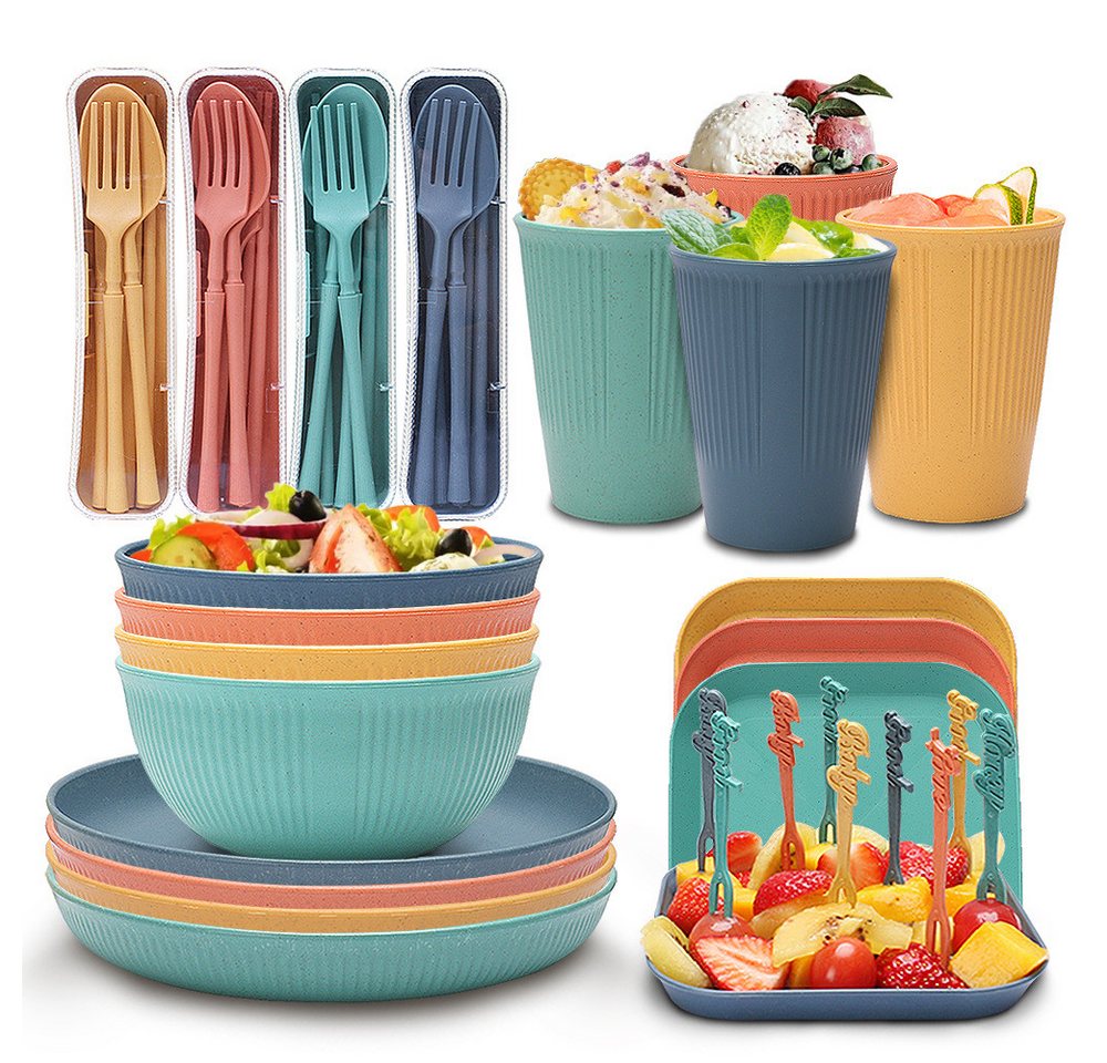 TUWENA Geschirr-Set Geschirr Set, Wiederverwendbar Camping für 4 Personen Plastikgeschirr TUWENA Geschirr-Set Geschirr Set, Wiederverwendbar Camping für 4 Personen Plastikgeschirr von TUWENA