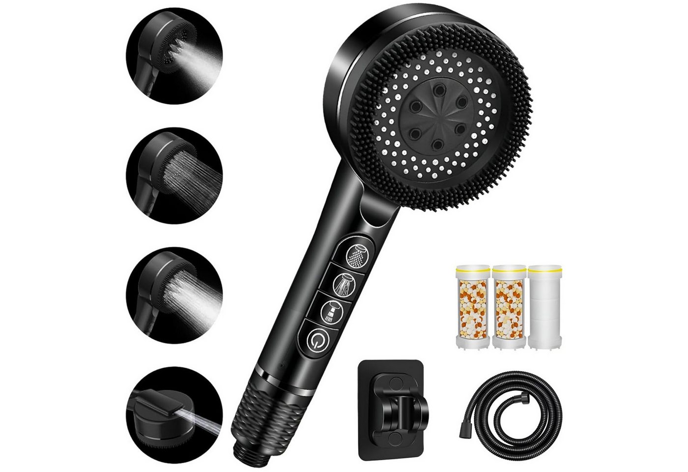 TUWENA Handbrause Duschkopf mit Filter Hochdruck, mit 1.5M Brauseschlauch und Ständer, Filtration in 8 Schichten 3+1 Strahlarten-Duschbrause Stoppfunktion TUWENA Handbrause Duschkopf mit Filter Hochdruck, mit 1.5M Brauseschlauch und Ständer, Filtration in 8 Schichten 3+1 Strahlarten-Duschbrause Stoppfunktion von TUWENA