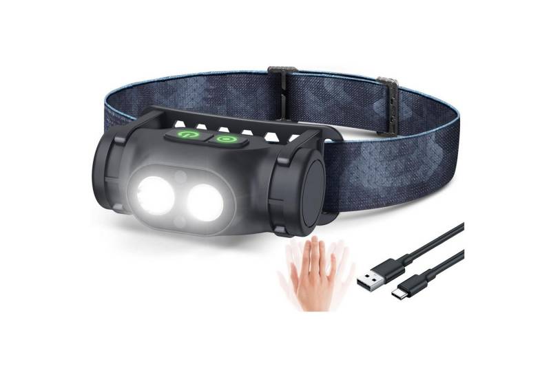 TUWENA LED Stirnlampe Wiederaufladbar Kopflampe Aufladbar Dimmbar 3 Lichtmodi Sensor Magnet (1-St), Wasserdicht Stirnleuchte LED für Wandern Angeln USB-C von TUWENA