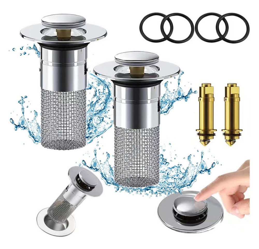 TUWENA Waschbeckenstöpsel 2 Stücke WaschbeckenstöPsel, Universal Messing Core Pop Up Abflusssieb, Universal Waschbecken Abflussfilter mit Haarsieb (34-40mm) von TUWENA