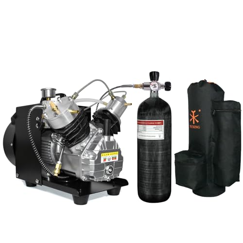 TUXING 4500Psi PCP-Luftkompressor, Hochdruck-Doppelzylinderpumpe zum Befüllen von 3 l/6,8 l Kohlefasertanks mit Regelventil für PCP-Luftgewehr-Tauchflaschen (TXEDM041+VALVE+6.8L TANK) von TUXING