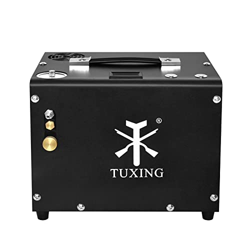TUXING PCP-Kompressor, 30MPa/ 300Bar/ 4500PSI, öl- und wasserfrei, Luftpistole und Paintball-Tankpumpe mit Wasser-Öl-Abscheider, integrierter Stromadapter (220V AC oder 12V Autobatterie) von TUXING
