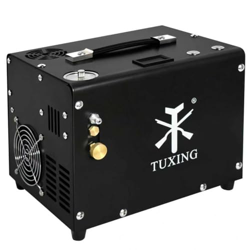 TUXING PCP-Kompressor, 30MPa/ 300Bar/ 4500PSI, öl- und wasserfrei, Luftpistole und Paintball-Tankpumpe mit Wasser-Öl-Abscheider, integrierter Stromadapter (220V AC oder 12V Autobatterie) von TUXING